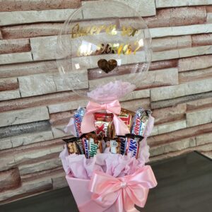 Caja de dulces con globo burbuja